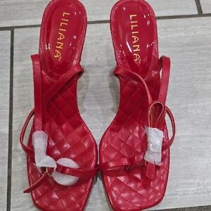 Liliana Red Quilted Heeled Sandals
